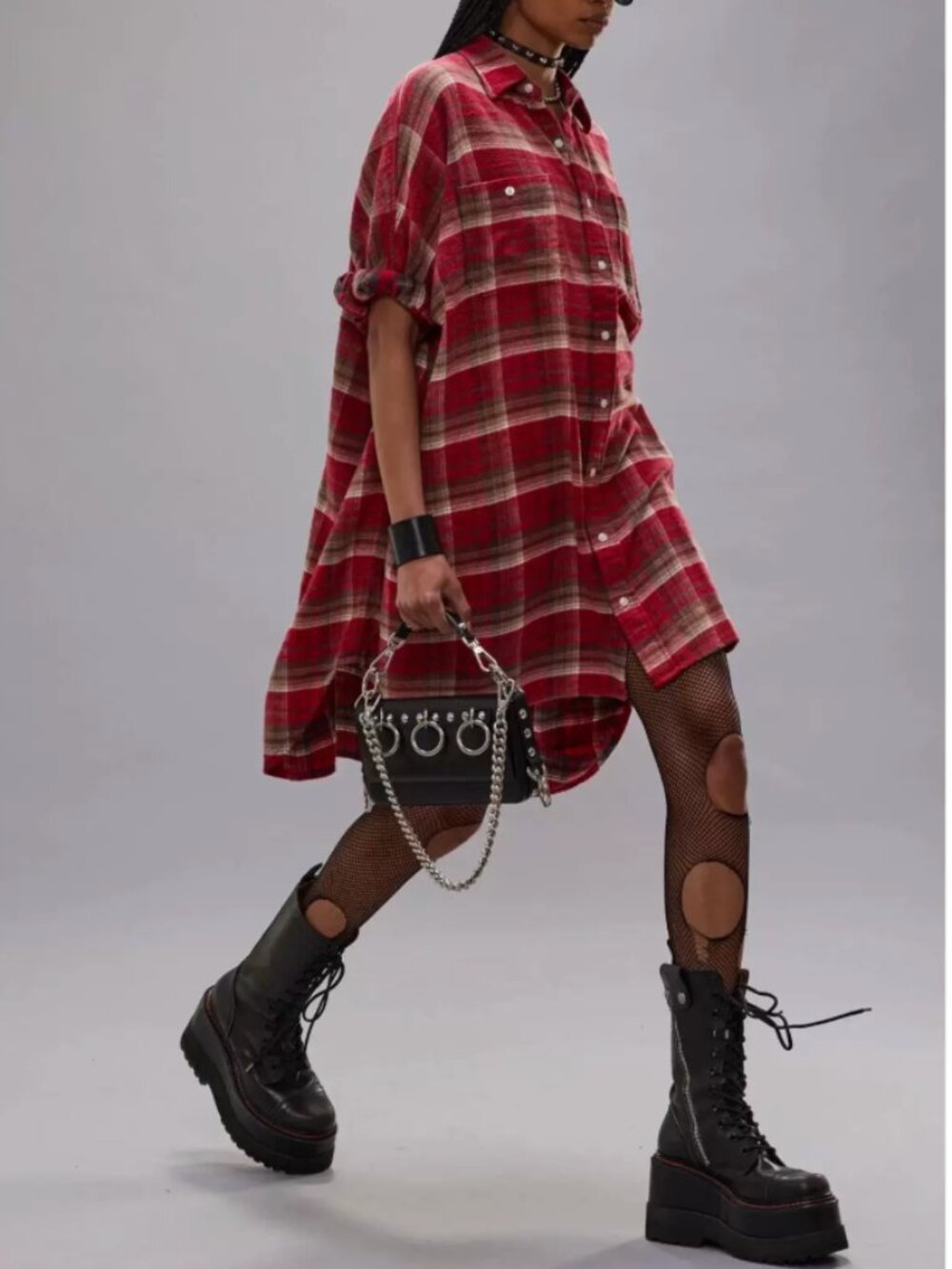 NWT R13 Plaid Oversized Boxy Shirtdress ONE SIZE Red Plaid